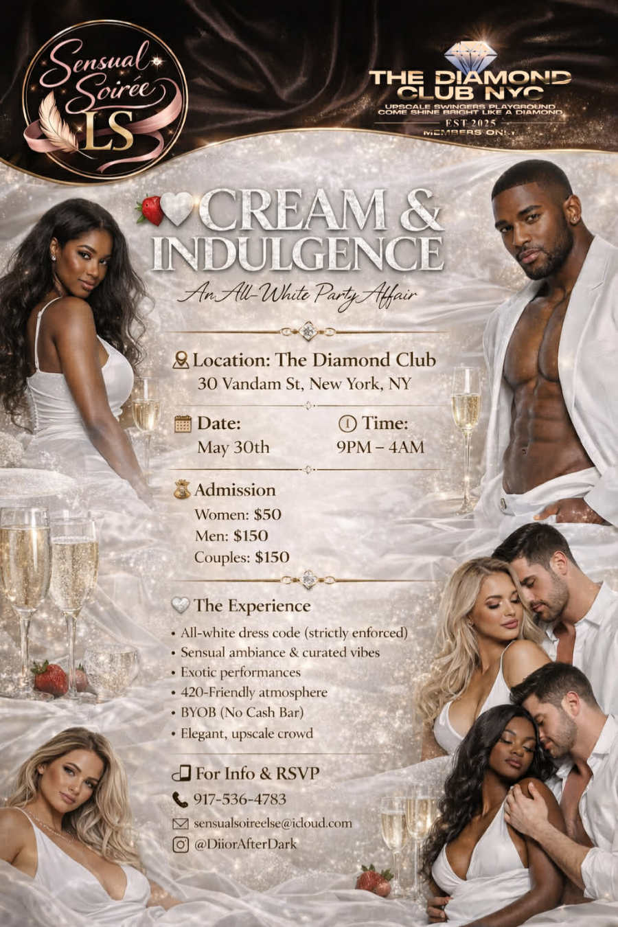Private Swinger Events in NYC – The Diamond Club 11 CREAM & INDULGENCE NYC – All White Party Affair | Saturday May 30th, 2026